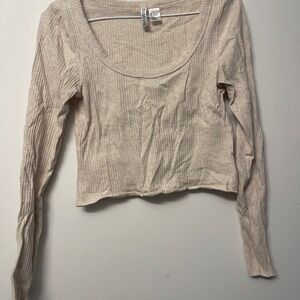 Divided Cream Ribbed Long Sleeve Top